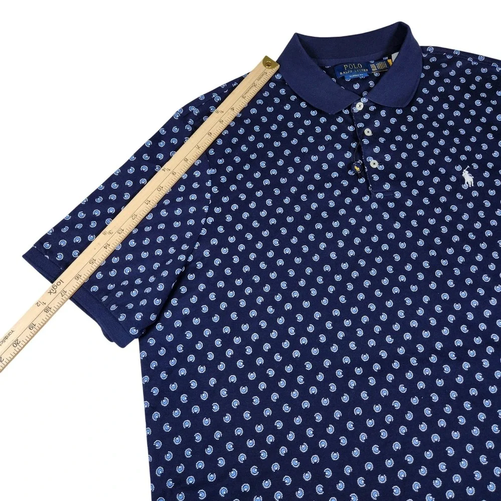 NWT Polo Ralph Lauren Men Blue Horseshoe Medallion Print Polo Shirt XXL /‎ 2XL